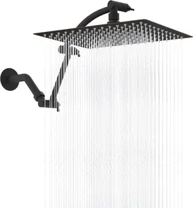 All Metal Rain Shower , 12'' High  Rainfall Showerhead with 16" Shower  Extension Arm, Brass Adjustable Shower Arm Extender, Waterfall fixed Showerheads, Oil Rubbed Bronze