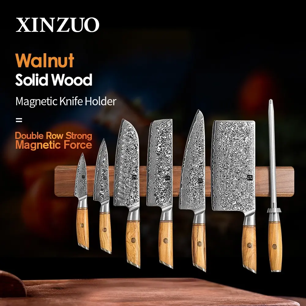 XINZUO Walnut Solid Wood Magnetic Knife Holder,Storing Kitchen Knives,Strongly Adsorbed,Multifunctional Storage Tool,Convenient and Durable