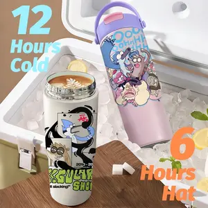 Cartoon R-Regular Show Vacuum Flasks New Upgrade Multi-Use Insulated Travel Mug – Ceramic Lined Tumbler with Tea Infuser, Hidden Straw & Non-Slip Base, Vacuum Cold Retention Coffee Water Bottle 700ml