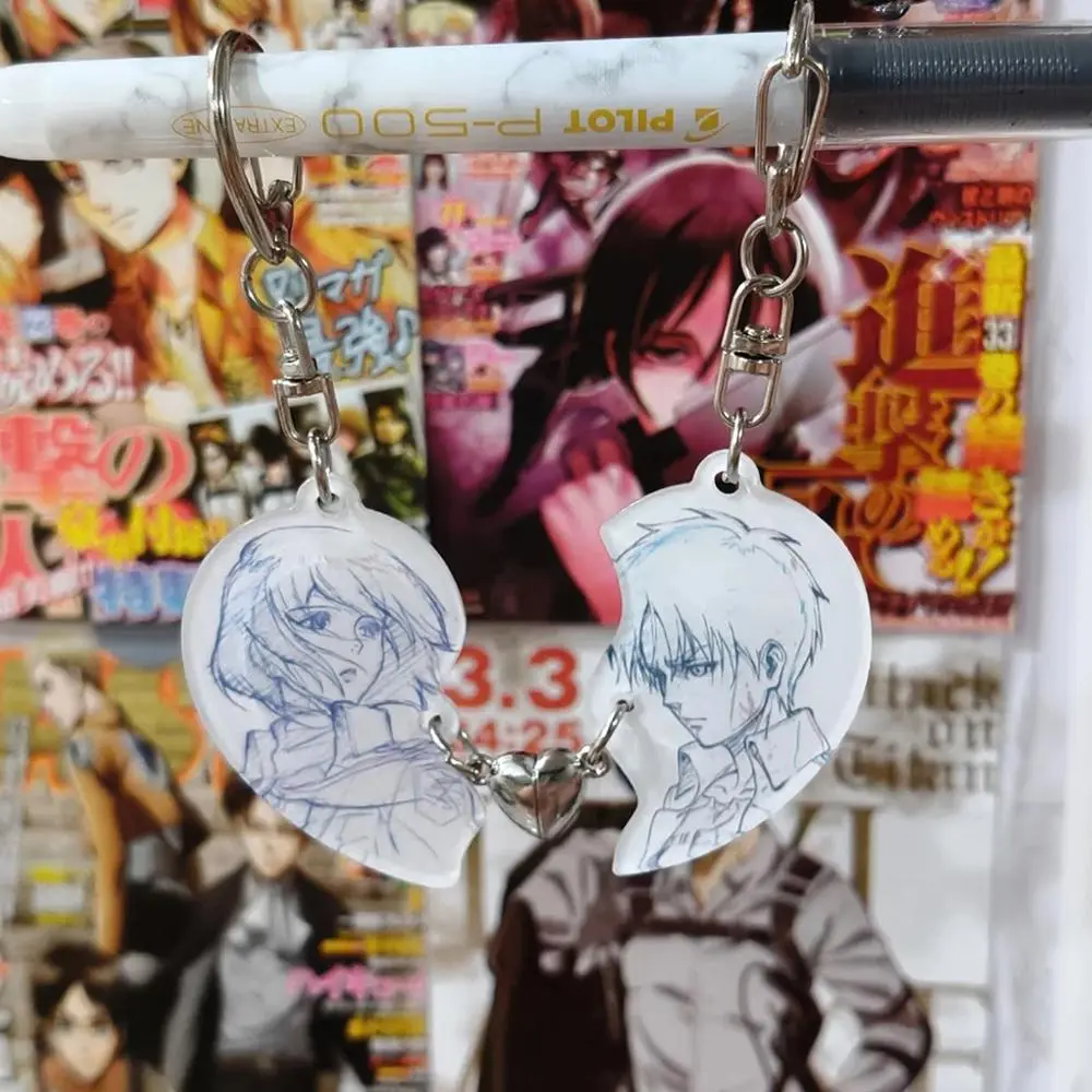 2pcs Multipack Anime Attack on Titan Mikasa Ackerman Acrylic Heart-Shaped Keychain, Backpack Pendant, Role Play Cosplay Accessories, Friends Couple BFF Gifts