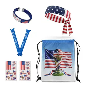 2026 World Cup USA Soccer Fan Gear Set, 7-Piece Drawstring Backpack Decoration & Storage Set for World Cup & 4th of July