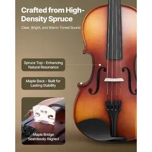 Fathersdaygift VEVOR Violin 4/4 Full Size for Adults, Violin Fiddle Set for Beginners Student with Hard Case, Rosin, Bow, Shoulder Rest, Bridge, Extra Strings, Professional Solidwood Instrument (Matte Brown)dealsforyoudays