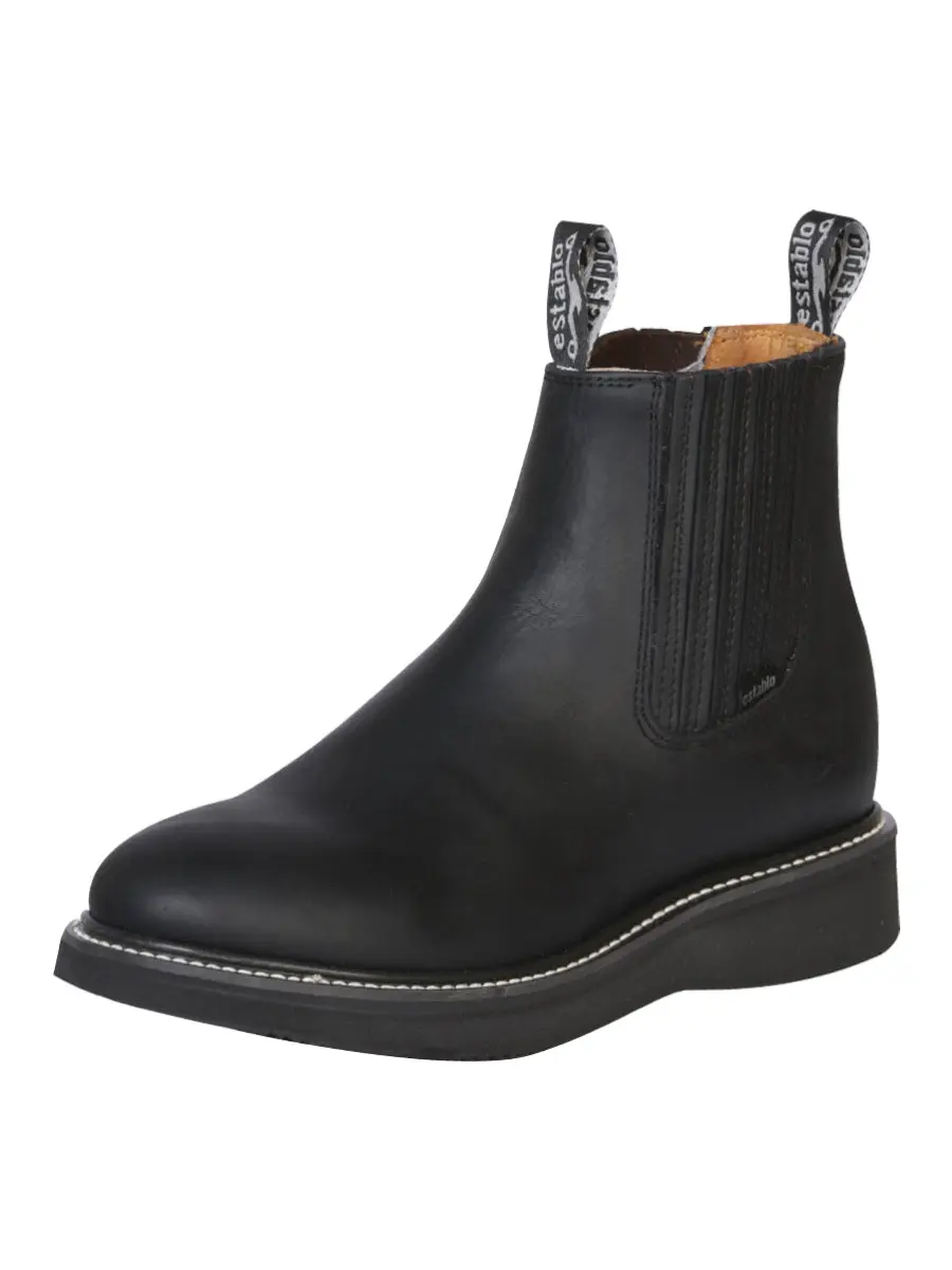 Establo Men’s Work Ankle Boot - Grasso Leather   - Black 320