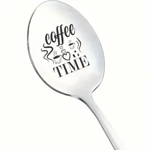 Stainless Steel Coffee Time Lettering Spoon, Coffee Spoon, Ice Cream Spoon, Dessert Spoon, Kitchen Utensils, Coffee Accessories, Coffee Kitchenware for Home, Coffee Shop, Party, Office