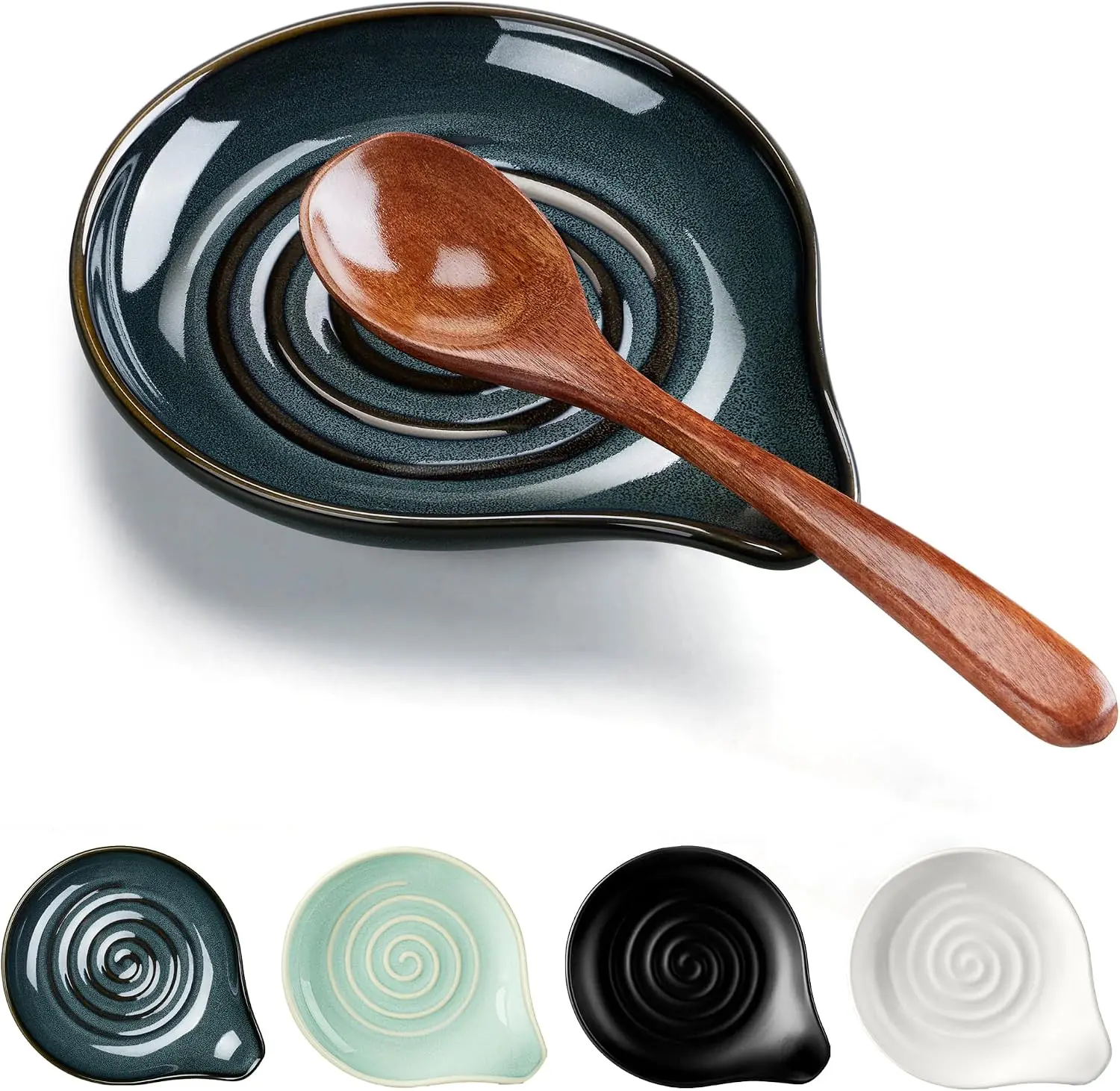 Halloween Fall Gift Spoon Rest for Stove Top, 5.1-Inch Ceramic Spoon Holder, Ink Blue Kitchen Utensil Rest