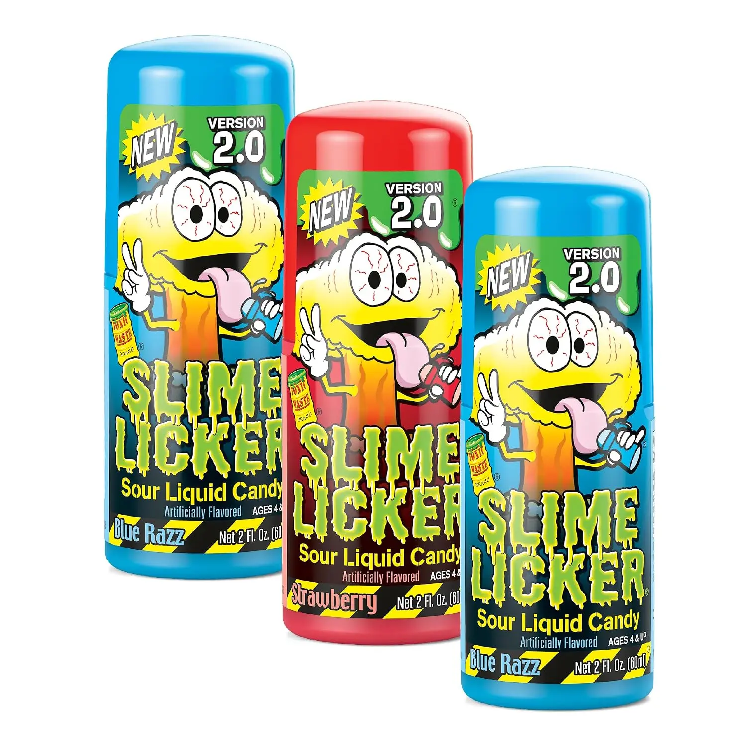 Toxic Waste Slime Licker 2.0 Liquid Candy, Strawberry Razz, 2 oz, 3 Pack | sour , blue raspberry taste, resealable cap, value bundle for parties or sharing