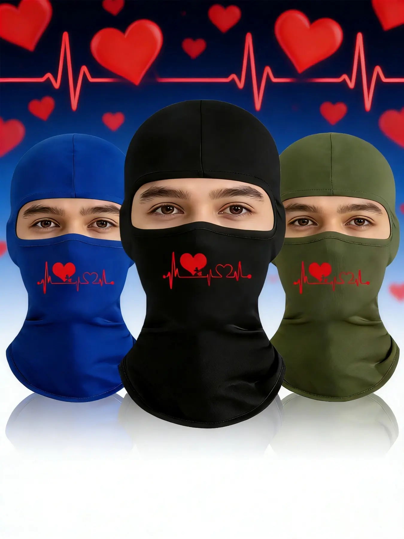 3pcs/2pcs/1pc Unisex Heartbeat Electrocardiogram Printing Balaclava Mask Ski Mask for Men Women Suitable for Outdoor Sports Daily Wear Valentine's Day Gift Hat