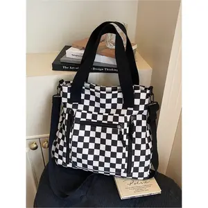 Large Capacity Women's Tote Bag, Colorblock Plaid Design, Simple Commuter Shoulder Bag, Multi-Pocket, Checked Pattern Tote, Versatile and StylishGift