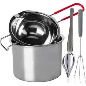 Stainless Steel Double Boiler Melting Pot with Heat Resistant Handle, Large Capacity Chocolate Melting Pot for Butter Candy Cheese, Candle Making (600ML+1600ML)