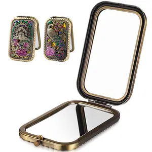 Aesthetic Vintage Embossed Peacock Pocket Mirror, Coquette Retro Double-Sided Magnifying Metal Folding Makeup Mirror, Portable Makeup Aid, On-the-Go Travel-Ready Compact, Perfect Small Business Gift for Her