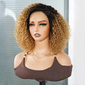 QVR #2/27 Short Cut Curly Human Hair Minimalist Lace Glueless Side Part Wig