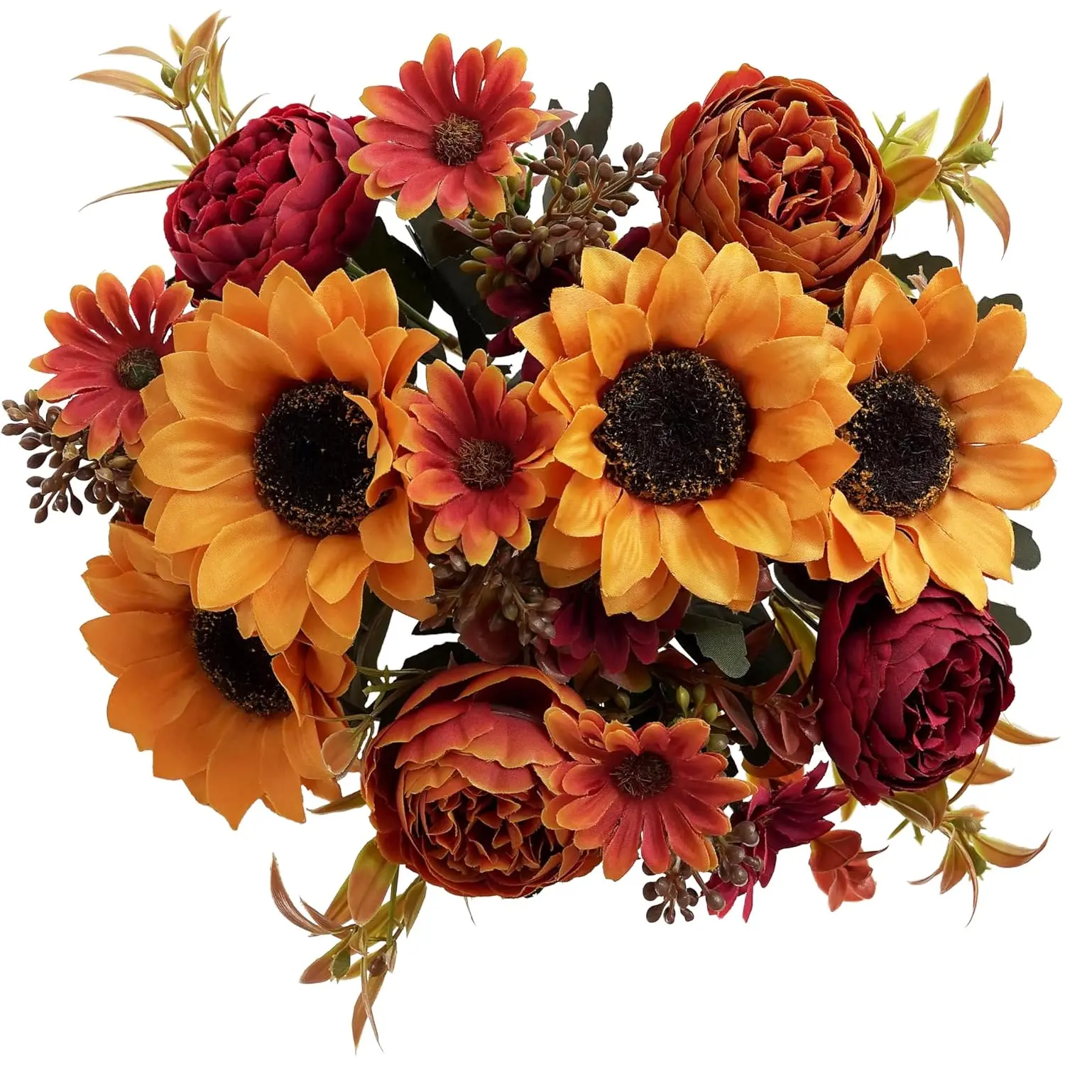 2 Pcs Artificial Sunflower Flower Arrangement, Silk Fake Sunflowers for Home Office, Wedding, Fall Floral Arrangements, Halloween, Thanksgiving, Harvest Festival Decoration
