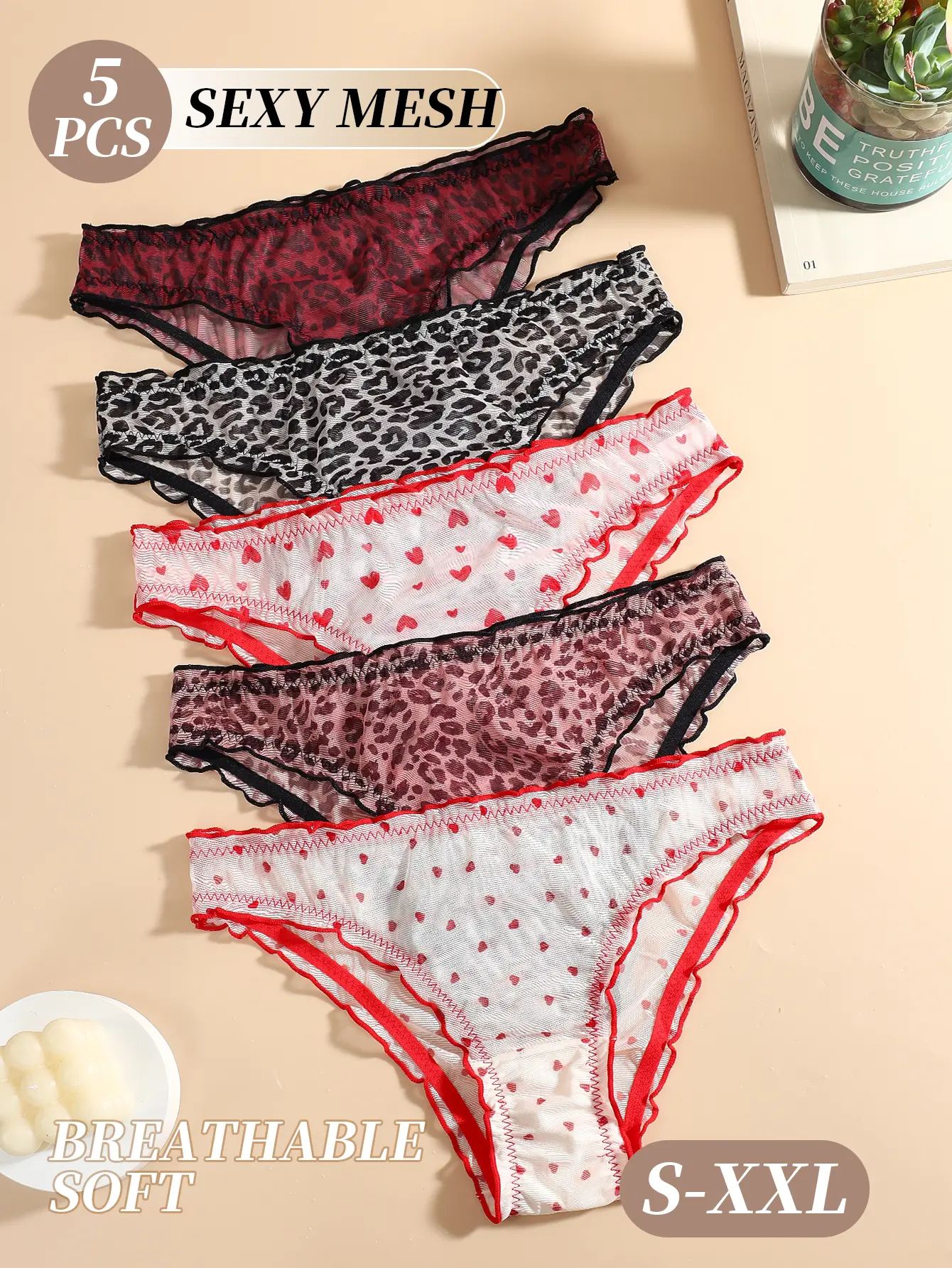 QUASTI 3/4/5/6 Pack Women's Mid-Waist Printed Mesh Panties, Soft Breathable Polyester Briefs for Summer & Daily Wear, Elegant & Comfortable Panty, S-XXL summerwins