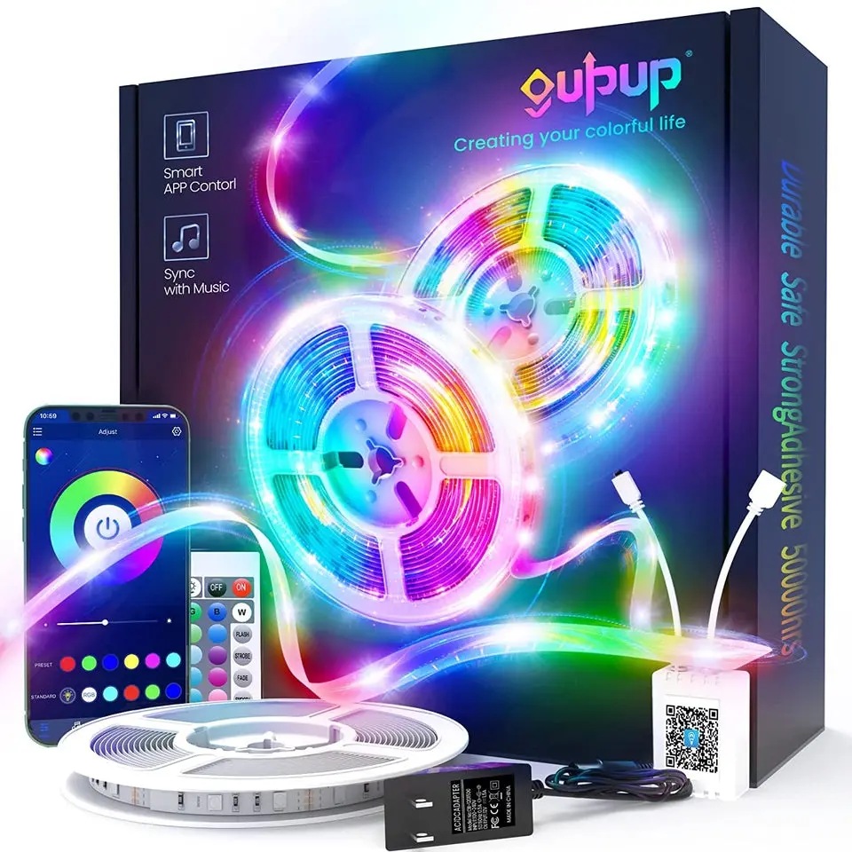 Lights, 50 FT LED Strip. Bluetooth enabled LED Lights for any room or decor. Changes color.  Light Strip with Music Sync, Phone Controller and IR Remote(App+Remote +Mic).