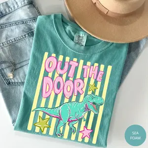 Comfort Colors Out The Door Dinosaur T-Shirt, Last Day Of School T-Shirt, Summer Vibe Tee, Women Top, For Woman