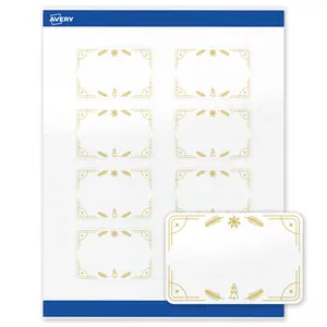 Avery Printable Labels with Sure Feed Technology, Rectangle, 2" x 3", Pre-Printed Metallic Gold Trees Design, Glossy White, Laser & Inkjet Compatible, 80 Total