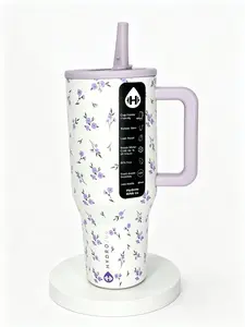 HydroJug 40oz Purple Flower Insulated Vacuum Flask Water Bottle Tumbler, Portable Kitchen Drinkware with 24H Cold Retention, Leak-Proof Lid, for Office, Travel, Water Bottles