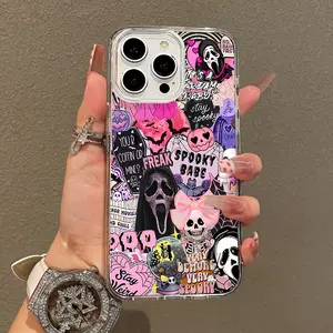 Trendy Magnetic Case for iPhone11/12/13/14/15/16/17/promax, Pink Spooky Horror Collage Ultra Slim, MagSafe Support, Shockproof | Playful & Fun Style