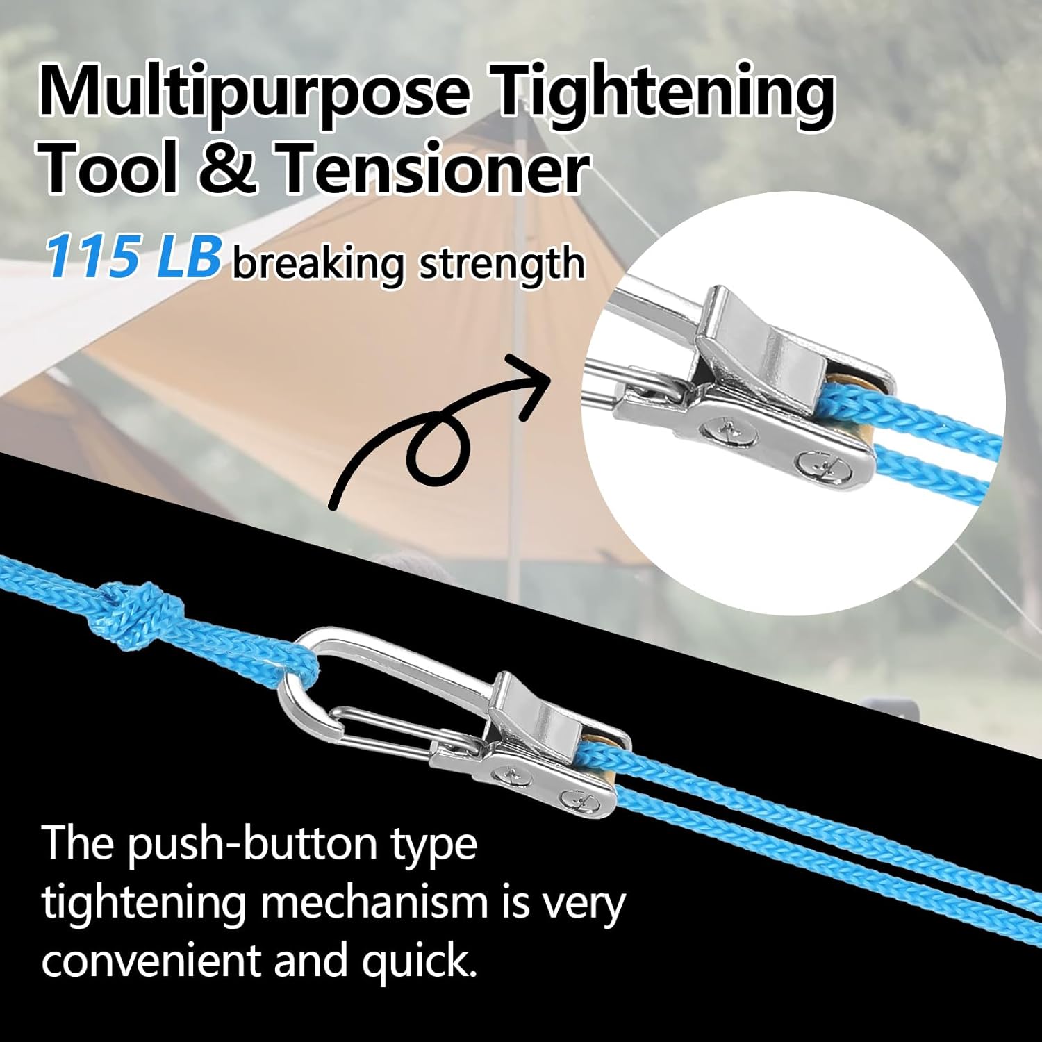 Summervibes 3 or 6 Pack Rope with Roller Tensioner for Easy and Secure Tying,2026 New Heavy Duty Retractable Buckle Rope with Accessory Cord for Camping Boating Home Storage Outdoor Use