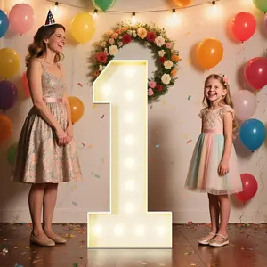 4FT Marquee Numbers 1 Sign,Large Light Up Numbers Decoration - Hook and Loop Fastener,No Easy, Corrugated for Birthdays Weddings Baby Anniversaries(Numbers 1)