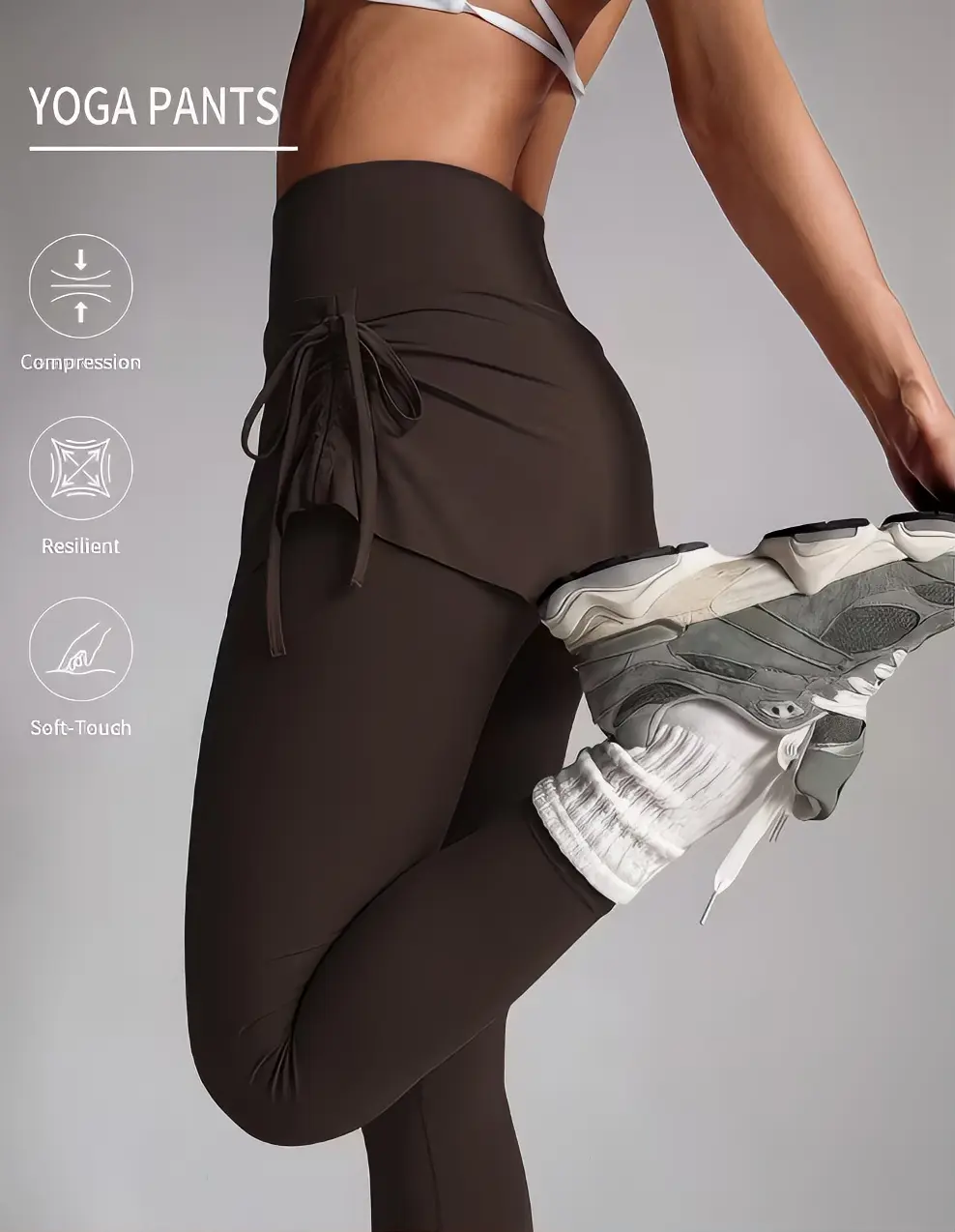 Women's two-piece yoga pants, new Easter style, high-waisted with tie detail and pleats, breathable and comfortable fabric, suitable for cycling, fitness, yoga, and running.