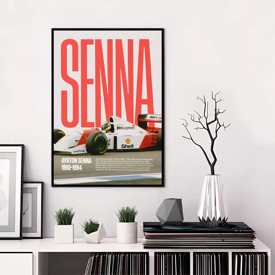 F1 A-Ayrton Senna Painting Calligraphy Canvas Poster: Crease Free Waterproof Durable All Space Wall Decor