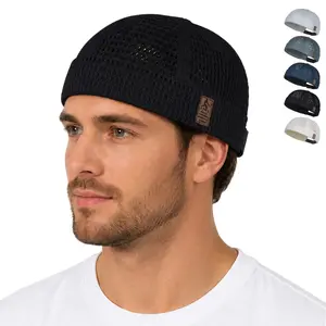 Men's Breathable Brimless Hat - Mesh Cooling Skull Cap Docker Summer Docker Cap Beanie Hat Flip Sailor Skullcap Beanie for Outdoors