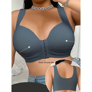 Plus Size Front-Closure Bra for Women| Wireless Push-Up with Wide Shoulder Straps