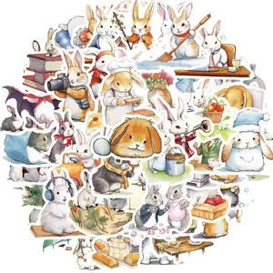 Cute Rabbit Pattern Sticker, 50pcs/set Waterproof Self Adhesive Decor Paper, Decor Sticker for Gift Greeting Card Water Bottle Laptop Phone, Ornaments