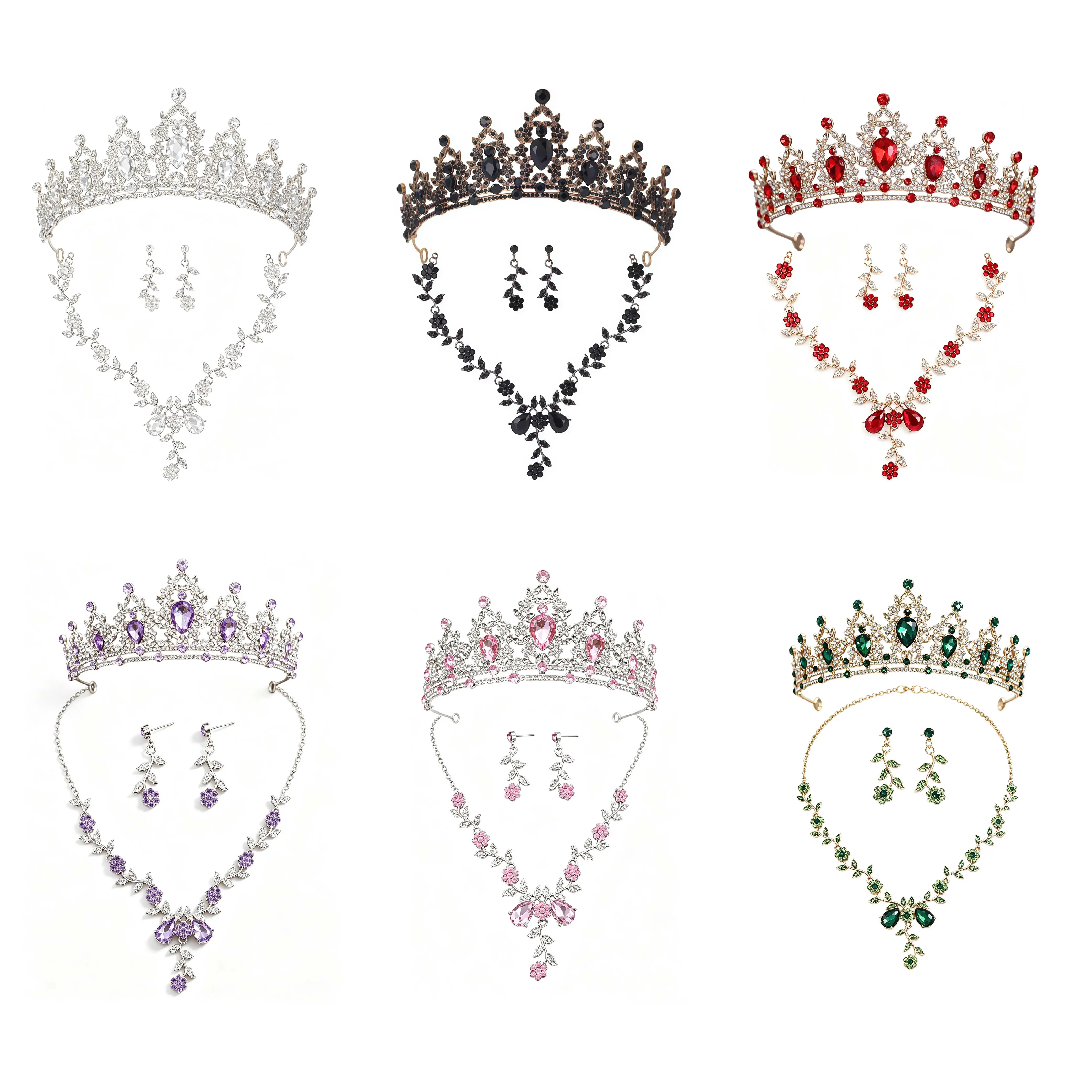 GGIRL Luxury Noble Tiara Crown Jewelry Set for Women Girls,Elegant Multicolor Crystal Rhinestone Crown Necklace Earrings 4Pcs Kit,Sparkling Bridal Wedding Jewelry Set Prom Pageant Halloween Cosplay Costume Party Queen Accessories Gift for Her