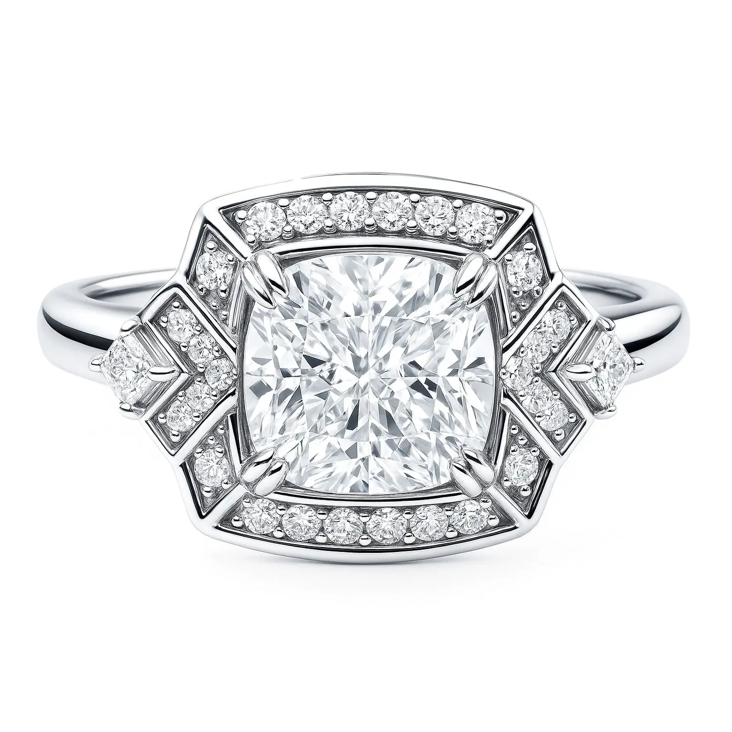 BERRICLE Sterling Silver Halo Arrow Art Deco Statement Cocktail Ring for Women, Cushion Cut Cubic Zirconia CZ