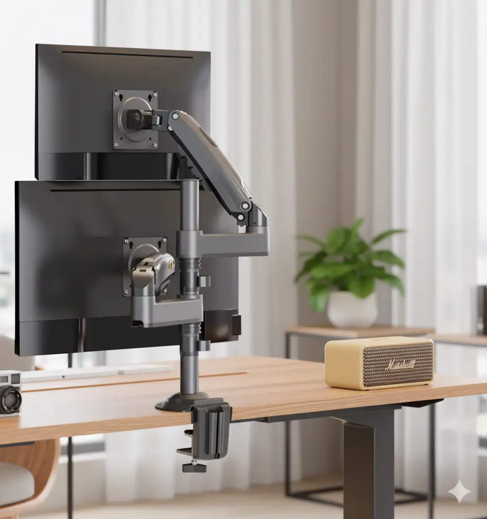 HUANUO 13-32" Dual Monitor Stand, Gas Spring Mount, Ergonomic Adjustable Tilt/Swivel/Rotate, 19.8 lbs Max, VESA 75/100mm