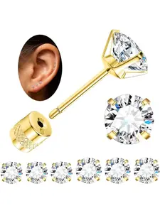 6 Pairs Hypoallergenic Stud Earrings for Women Men Threadless Flat Back Stud Earrings Set for Multiple Piercing Surgical Stainless Steel Cubic Zirconia Earrings Studs CZ 2-8 Mm Earring Stacking Set