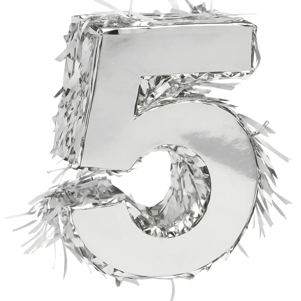 Metallic Silver Number 5 Mini Piñata Decoration, 6-Inch