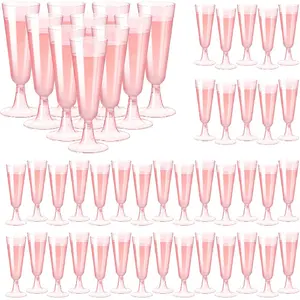 Pink Champagne Flutes Plastic Champagne Glasses Disposable Mimosa Glasses 40 Pack 5 Oz Acrylic Stemware Cocktail Cups Bulk for Valentines Wedding Toasting Engagement Party Supplies