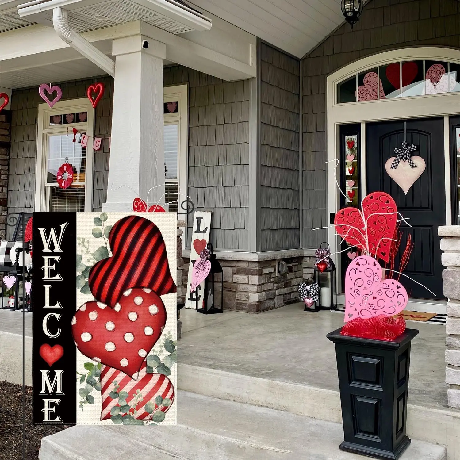 Valentine's Day Double-Sided Garden Flag, 12x18 in Rustic Love Heart Yard Decor, Weather & Fade Resistant Outdoor Anniversary Garden Supply