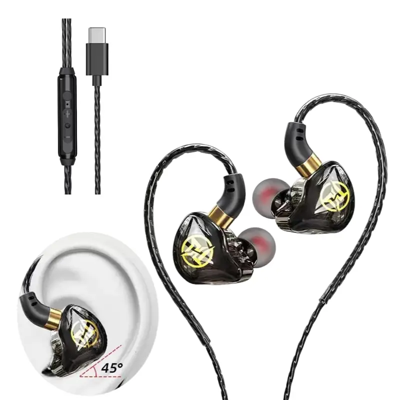 Hi Fan Wired Earphones - Earbud-Style In-Ear Headphones with Deep Bass, Type-C Jack, Auxiliary Input, Compatible with iPhone 14-17 and Computers
