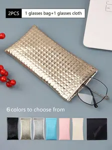 1 Stylish Automatic Closing Glasses Case (with Cleaning Cloth) - Soft, Portable, Fashionable Eyeglass Case with Geometric Design, Suitable for Women | Durable and Stylish Eyewear Protection, Perfect for Travel, Accessories, Portable Sunglasses Organizer