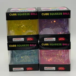 Glitter Ice Cube Stress Relief Squeez Ball 2x2in