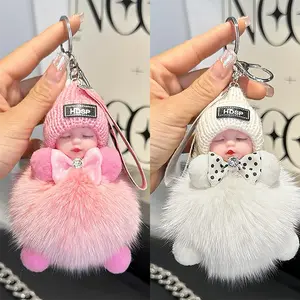 2Pcs Kawaii Fluffy Baby Doll Keychain Cute Plush Pendant Bag Charm Car Keychain Home Decor Hanging Backpack Accessory Adorable Viral TikTok Gifts for Women Girls Aesthetic Soft Doll Toy