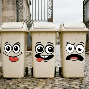 Five-Piece Cartoon Face Stickers, Self-Adhesive Removable Decorative Stickers, Fun Theme Stickers for Home, Trash Can, Wall, Toilet, Refrigerator