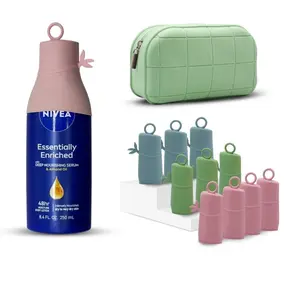 10 Units Silicone Covers Bottle and 1 Makeup Bag with Zipper-Elastic Sleeves Toiletries for Travel-Protectors-Cruise Ship Essencials-Travel Must Haves