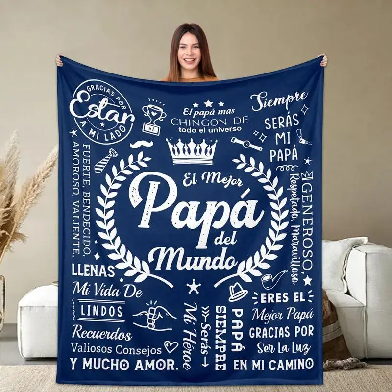 Flannel Throw Blanket with Papá del Mundo Design - Flannel Craft, Feel Cosy, Lightweight Portable, Father's Day Gift for Hispanic Dads, Sofa-to-Office Use, Couch & Bed Home & Office Use