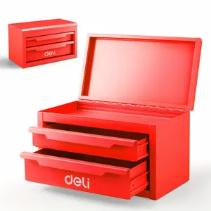 Deli Mini Metal Tool Box, Portable Tool Organizers with 2 Drawers, Small Tool Chest with PVC Liners And PP Feet Pads, Cold Rolled Steel Toolbox