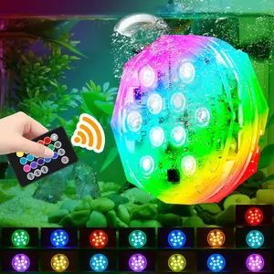 RGB LED Underwater Light with Remote Battery Powered IP65 Waterproof 15Color Changing Colorful Mood Submersible Lamp Swimming Pool Fish Tank Aquarium Decoration Lighting 3Modes Dimmable Pond Lamps Fountain Landscape Party Novelty Night Atmosphere Lights