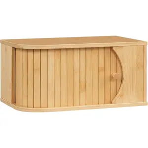 Bread Box, Bamboo Bread Box for Countertop, Corner Bread Box with Roller Door, Bread Container, Bamboo Cabinet, for, Dining Room, Natural YL20MB01