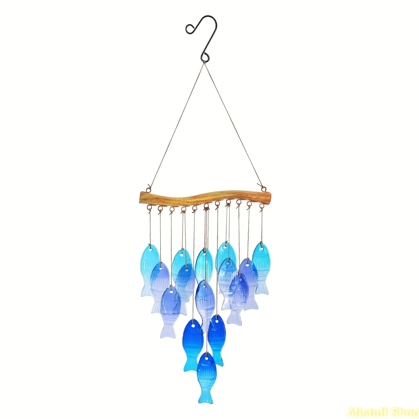 Large Handmade Blue Glass Bells and Chimes - Gold Fish Decoration, Vibrant Spherical Design, All-Season Garden Decor, Indoor-Outdoor Hanging Ornament, No-Electricity Patio Accessory for Weddings