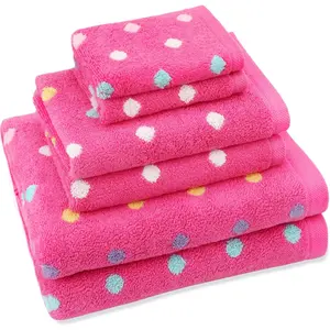 ORIGINAL KIDS 6 Piece Towel Set - Bath Time Sugar & Spice - 2 Towels, 2 Hand Towels, 2 Washcloths - 100% Cotton Jacquard Soft Absorbent Pool Beach Towel Gift - Pink Multicolor