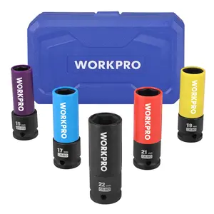 WORKPRO 1/2" Drive Lug Nut Socket Set, 5 Pieces 15 17 19 21 22 MM Non-Marring Lug Nut Wheel Socket Set, Thin Wall Wheel Protector Nut Socket