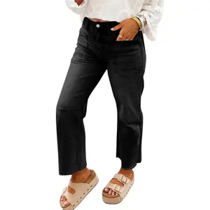 Frayed Cropped Straight Jeans